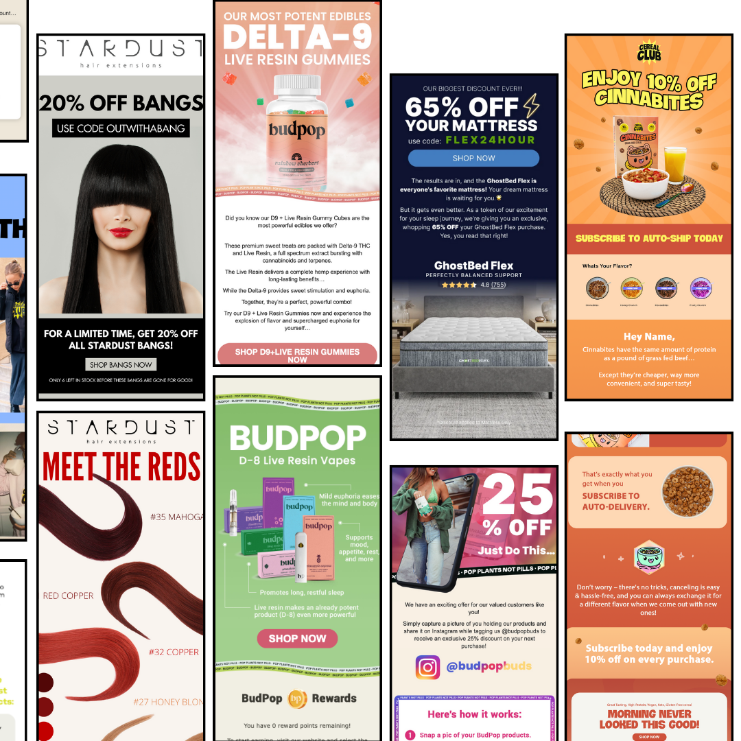 Email design examples showcasing campaigns for various brands