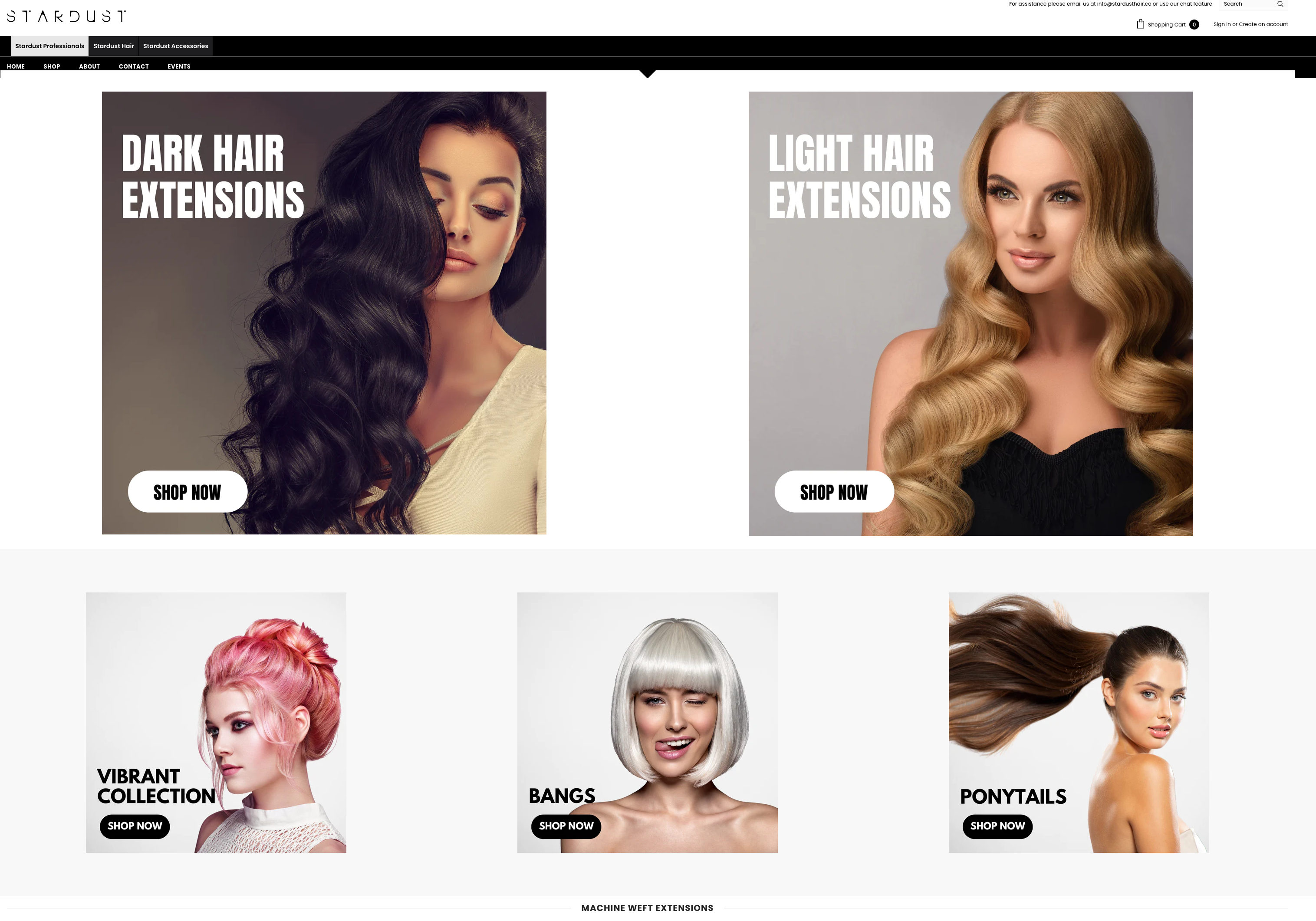 Stardust Hair website showcasing hair extensions